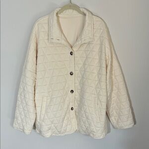 Cream Quilted Jacket with Button Closure